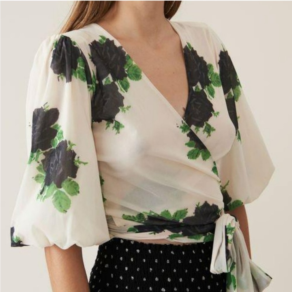 Ganni Tilden mesh wrap white vanilla top size 38